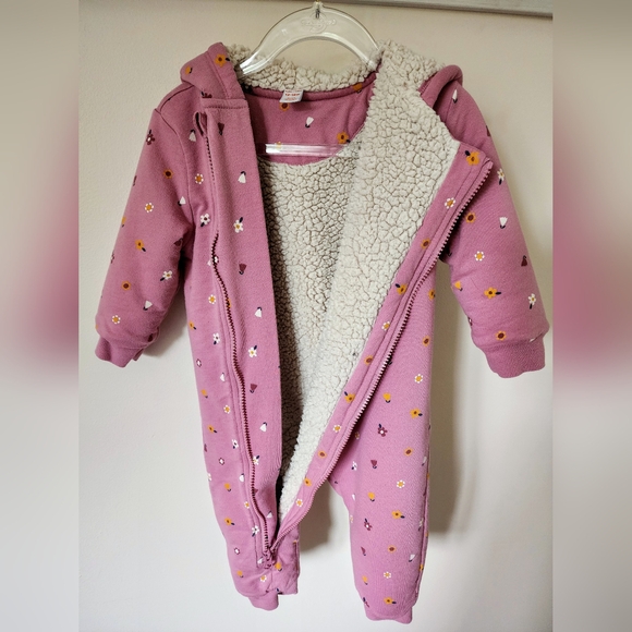 Sherpa Lined Foral Romper/Bunting 12-18M - Picture 2 of 3